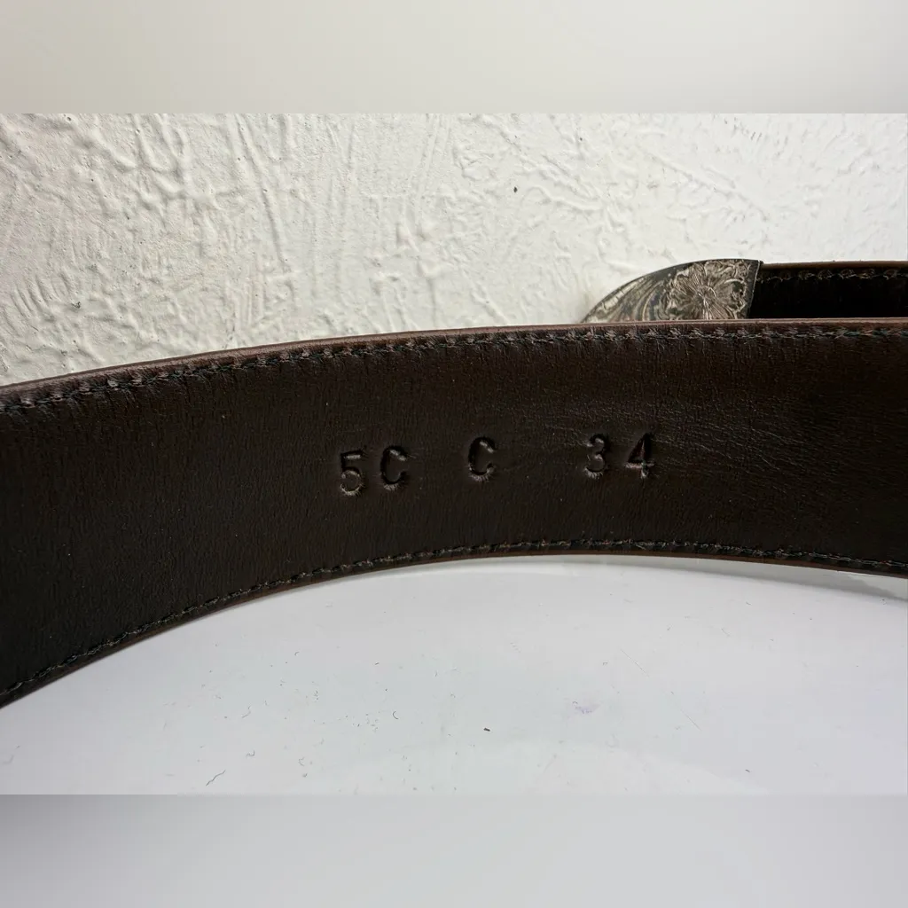 Vintage Al Beres Alligator Leather Belt Silver Plate Buckle Size 34 GUC Brown - Image 5