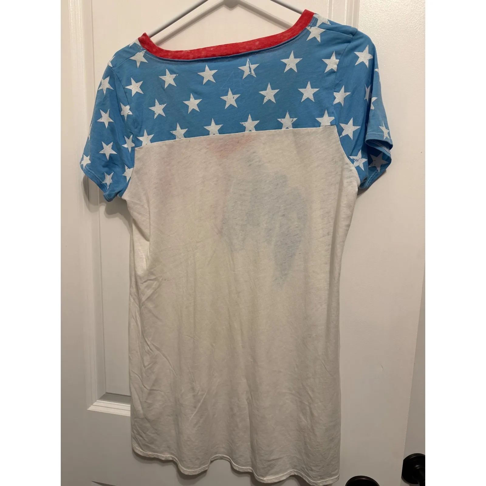CHASOR Women's Red White Blue Star Spangled AMERICA V Neck T Shirt Size M - Image 3