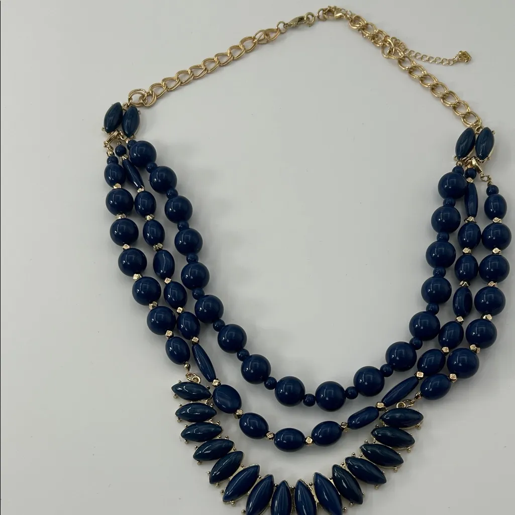Fashion Jewelry Navy and Gold Beaded Necklace Blue - Image 15