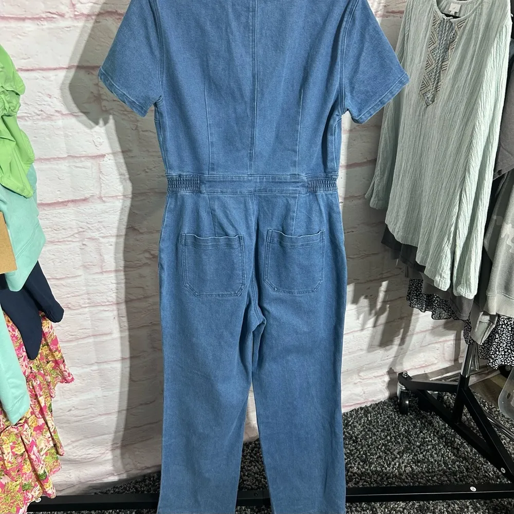 Blue Denim Jumpsuit with Cuffed Sleeves Size M - Image 4