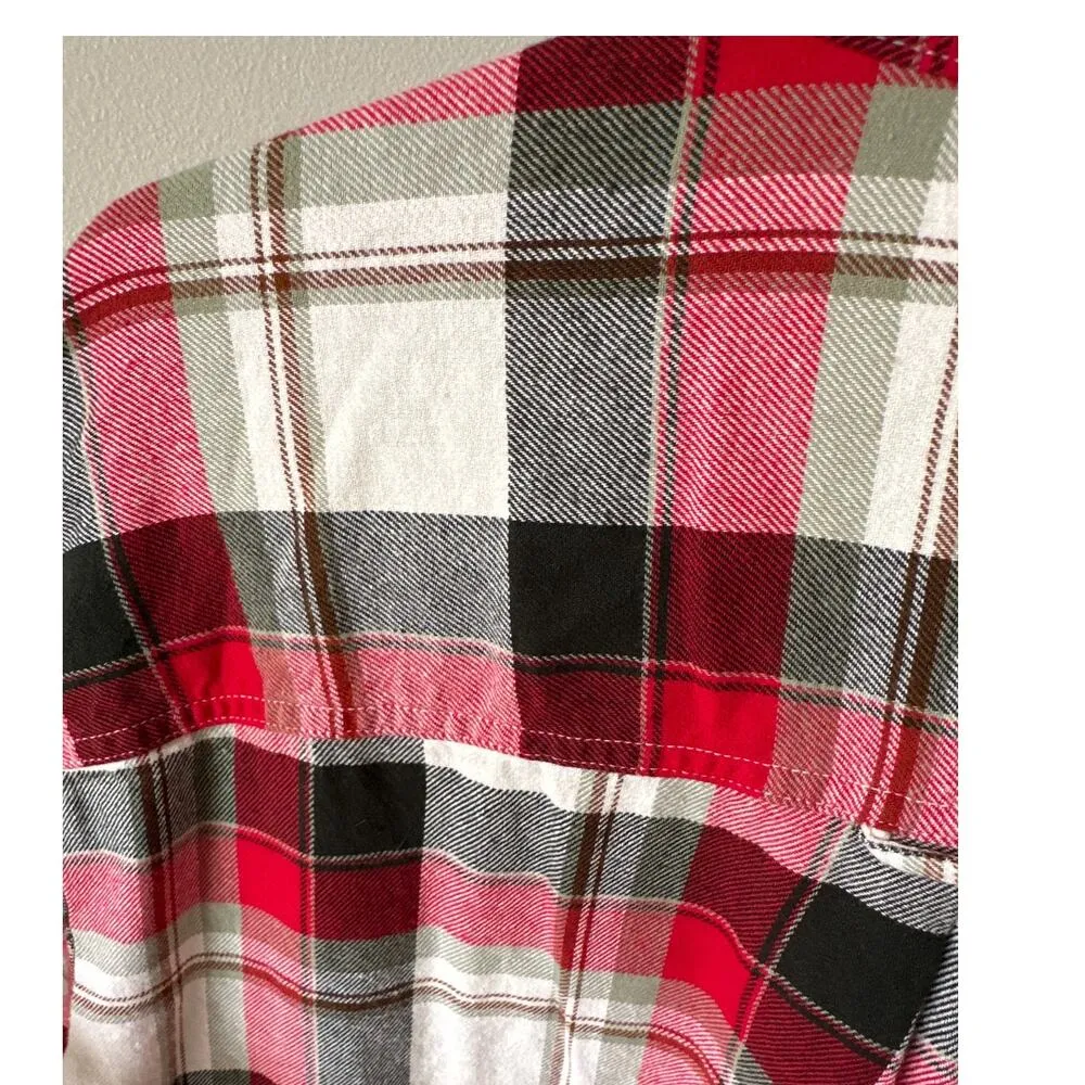 Old Navy Womens Size XL The Boyfriend Shirt Flannel Red Beige Green - Image 6