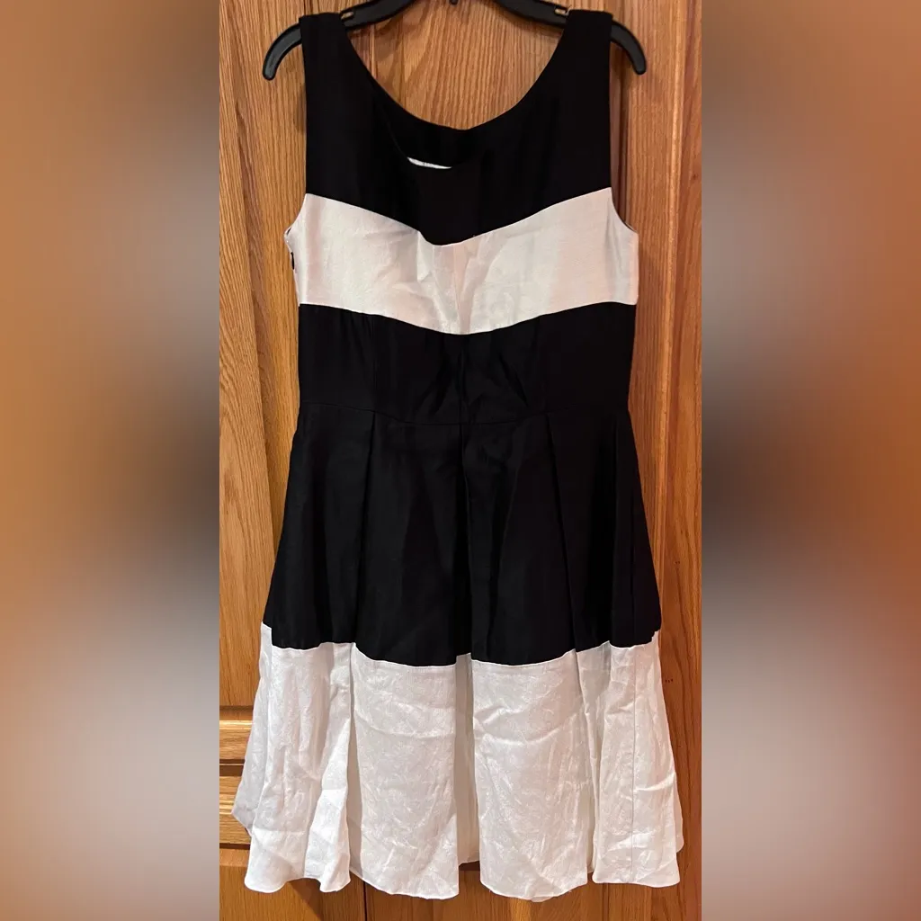Kate Spade Colorblock Gayle Fit & Flare‎ Cotton Silk Dress Black & Cream Size 8 - Image 11