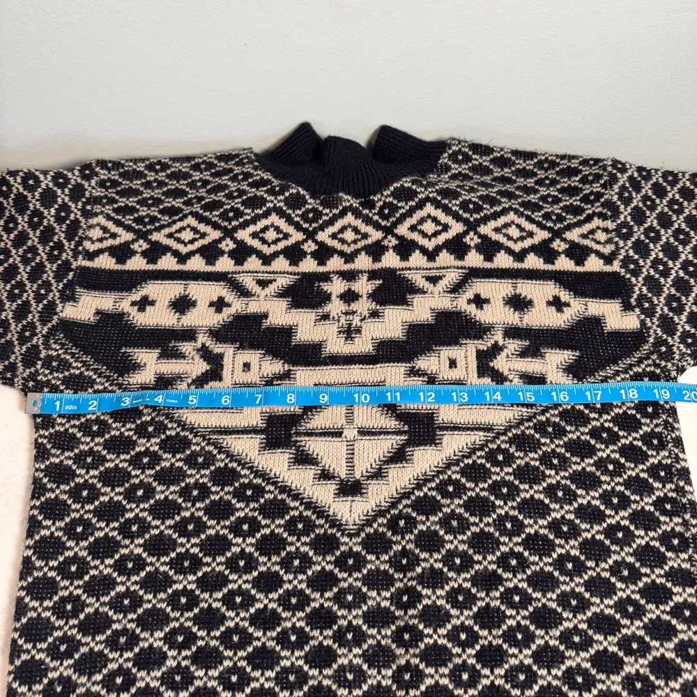 Vintage 80’s Beldoch Popper Sweater Size S Black Tan Southwest Patterned - Image 5