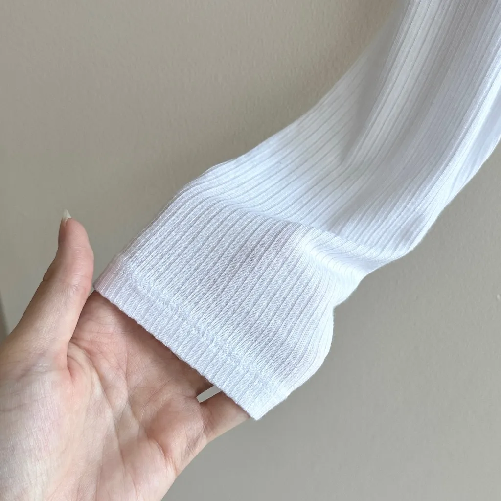 BCBGeneration Cropped Long Sleeve Ribbed Tee, White, Size Medium - Image 5