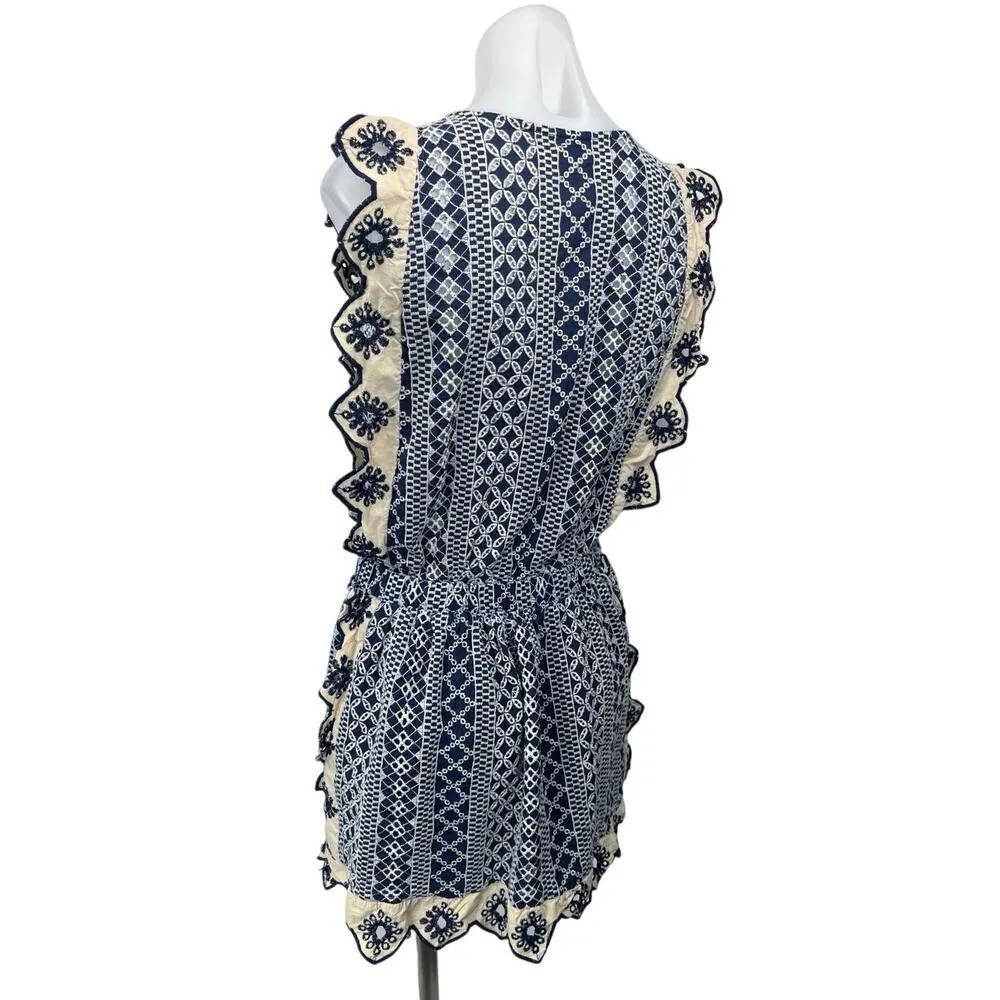 Chloe Laetitia Blue Sleeveless Ruffle Eyelet Cami Camisole Mini Tank Dress S/M - Image 2