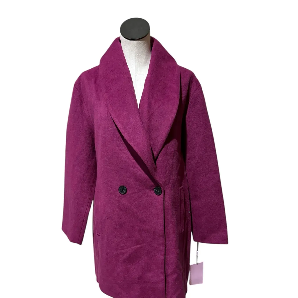 NWT Avec Les Filles Shawl Collar Twill Peacoat In Berry Large - Image 5