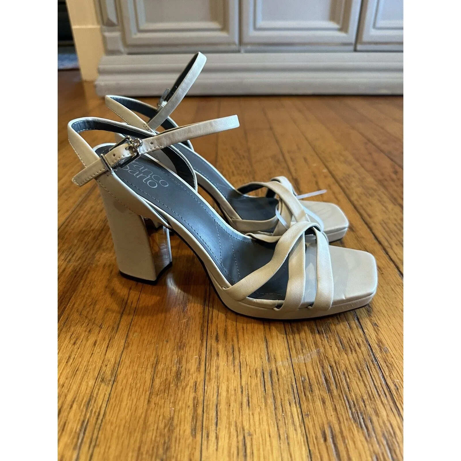 Franco Sarto Open Toe Heels Beige size 9.5 Womens Damalis Faux Leather - Image 3