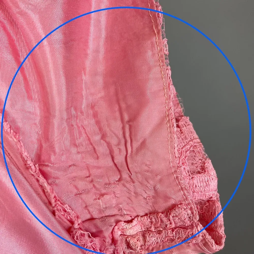 Vintage 50s 60s Lace Sheath Dress Pink Short Sleeves FLAWS Handmade Metal Zipper Size XXS - Image 14