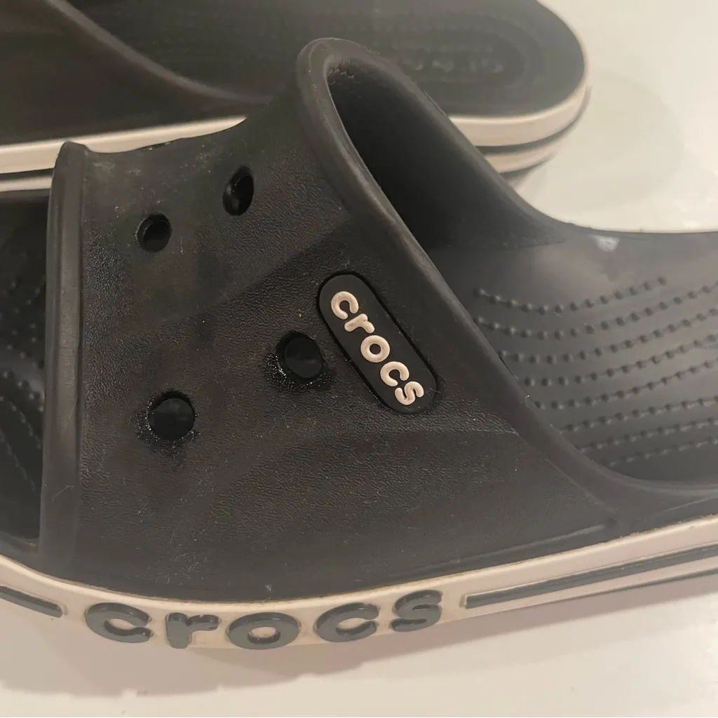 Crocs Unixes Adult Bayaband Slides Black & White Sandals W8/M6 Beach Resortwear - Image 12