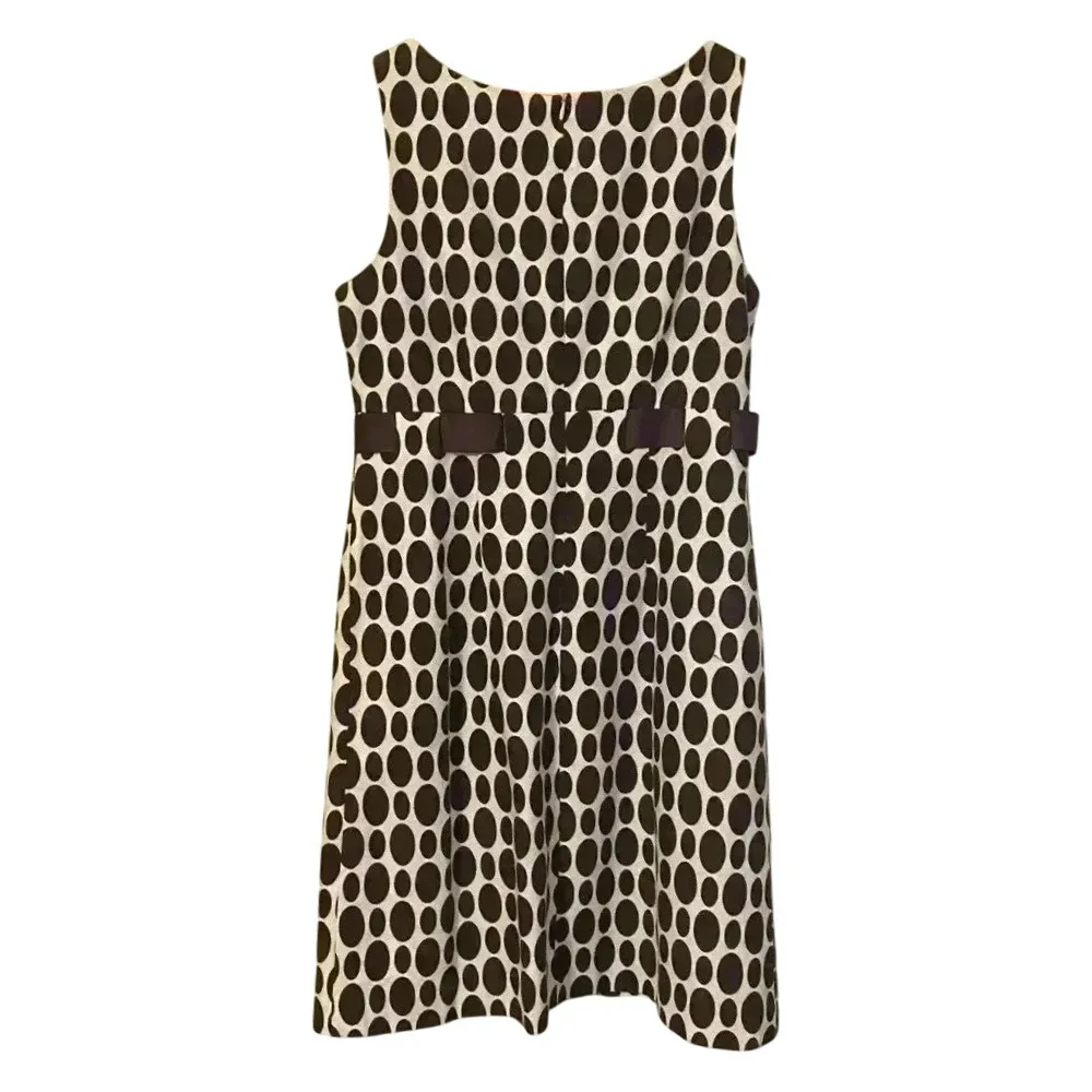 Cream Sleeveless Sheath Brown Polka Dot Belted‎ Dress Size 12 - Image 2