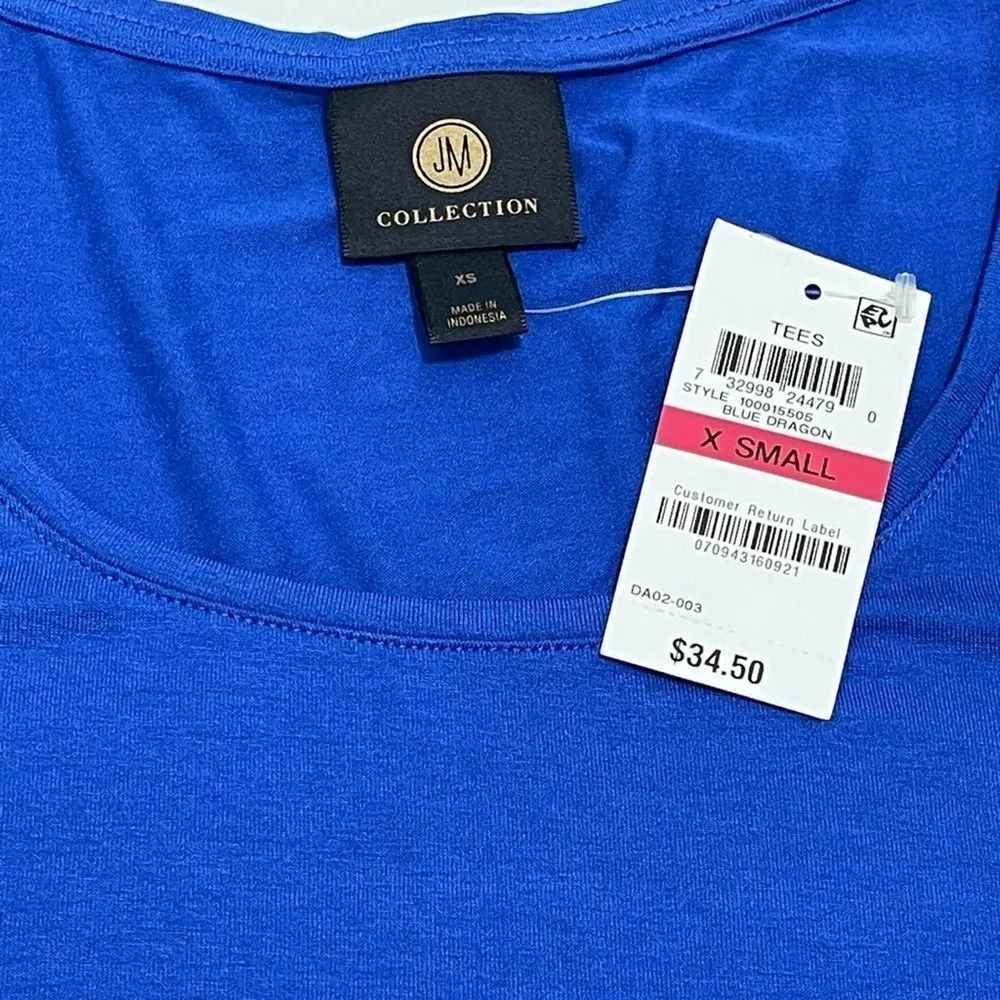 JM Collection Cold Shoulder Top Short Sleeves Blue Dragon Stretchy Scoop Neck XS - Image 3