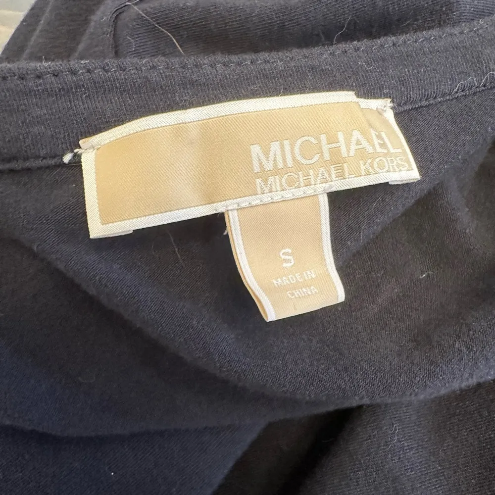 MICHAEL Michael Kors Navy Long Sleeve T-Shirt Gold Zipper Detail Shoulders - Image 2