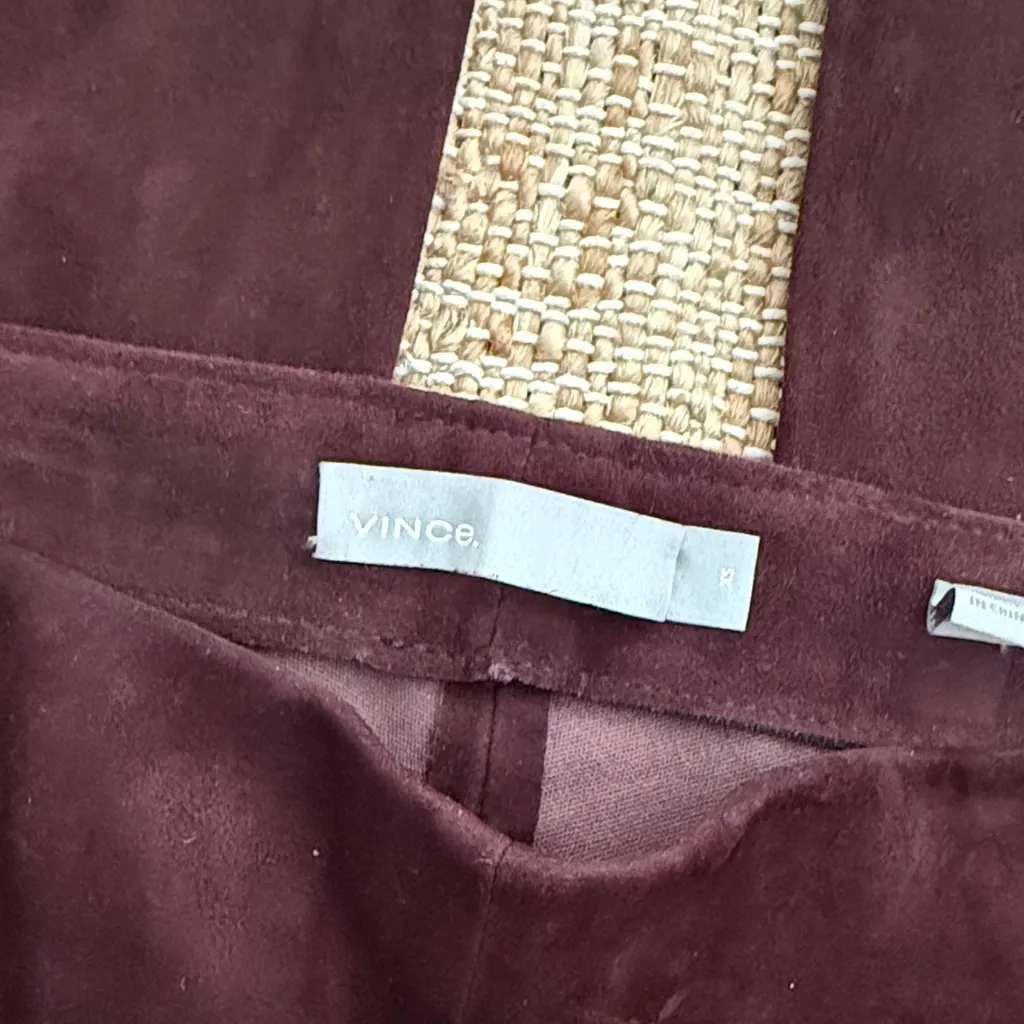Vince Stretch Suede Crop Leather Pants Size XS Burgundy Brown Color - Image 6