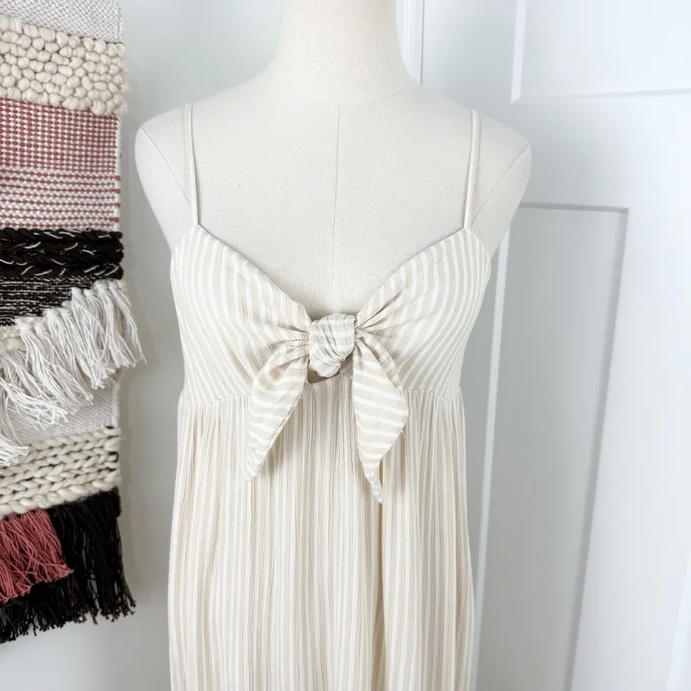Billabong Twist Tie Front Striped Sleeveless Midi Dress Cream Sz M - Image 3