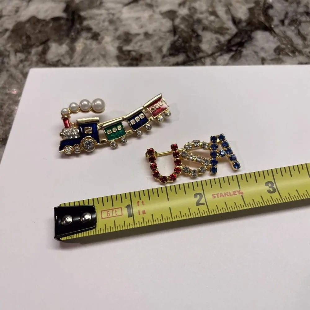 Lot Of 2 Brooch Pins Gold Tone / Rhinestone - Image 3