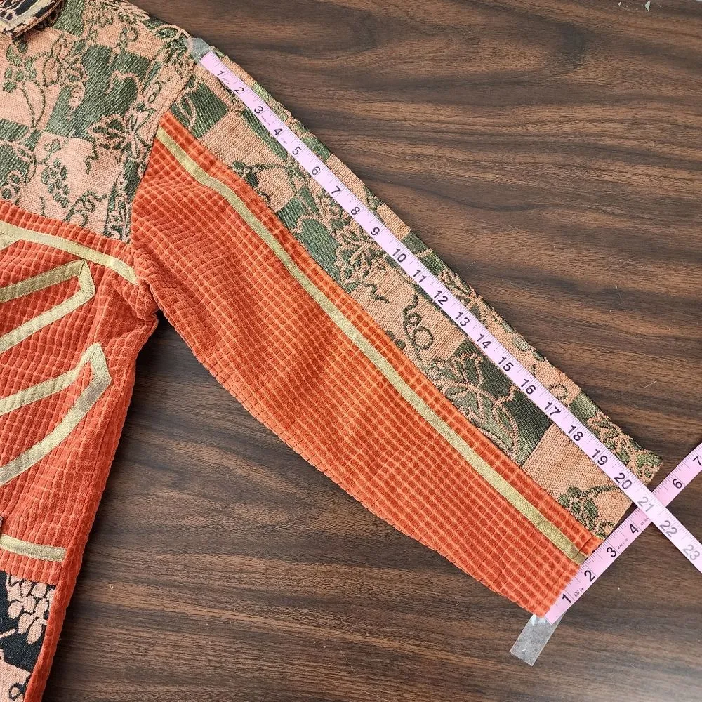 Vintage Silver Stream Jacket Metallic Brocade Corduroy Shacket Button Up OS Orange Size undefined - Image 8