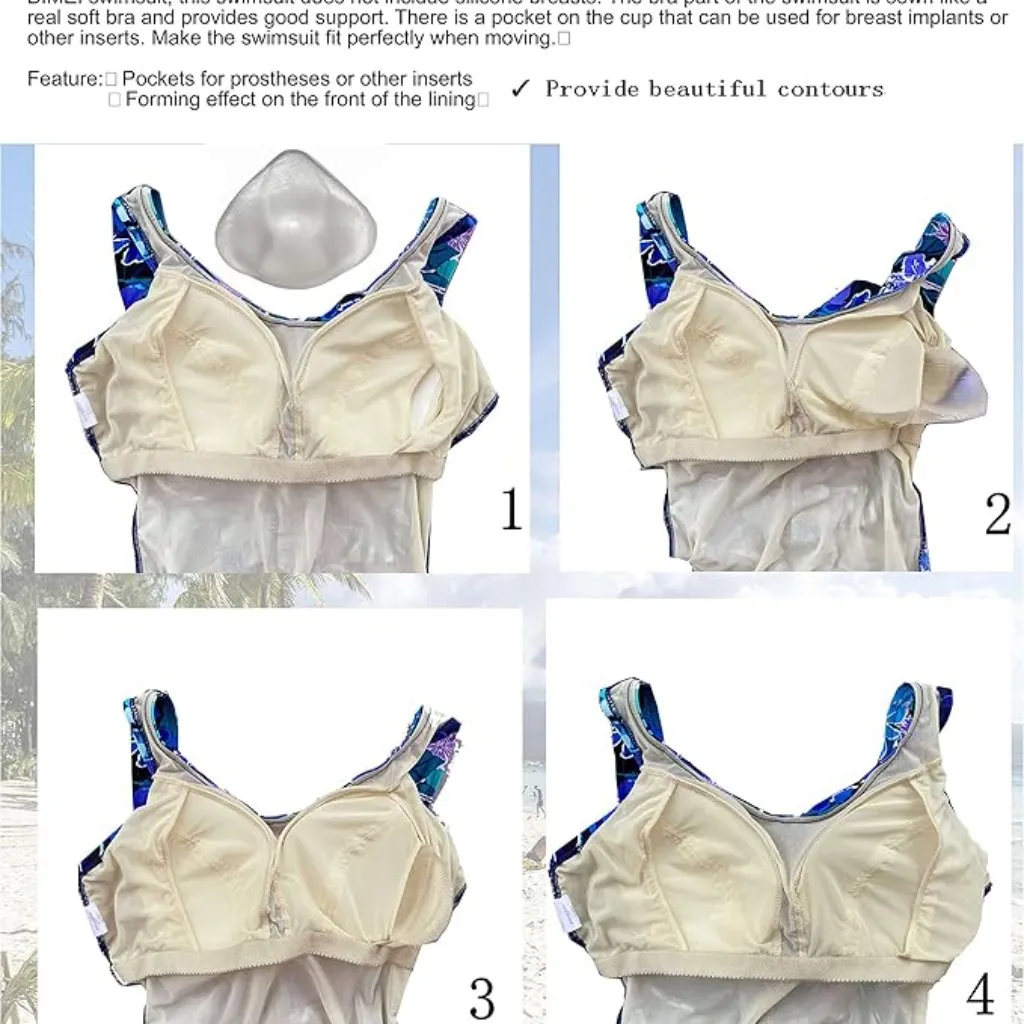 Pocketed Mastectomy Swimsuit Silicone Breast Form Breast Cancer Large NWT #2211 Blue - Image 6