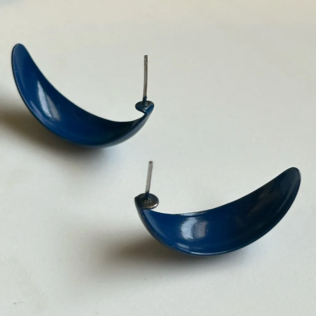Women’s Navy Blue Vintage Crescent Hoop Earrings - Image 5