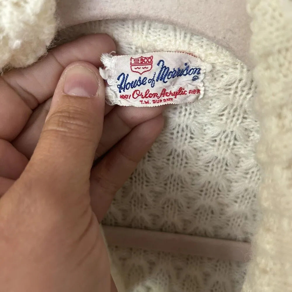 Vintage Cardigan Sweater Open Off White Chunky Cable Collar House of Morrison - Image 8