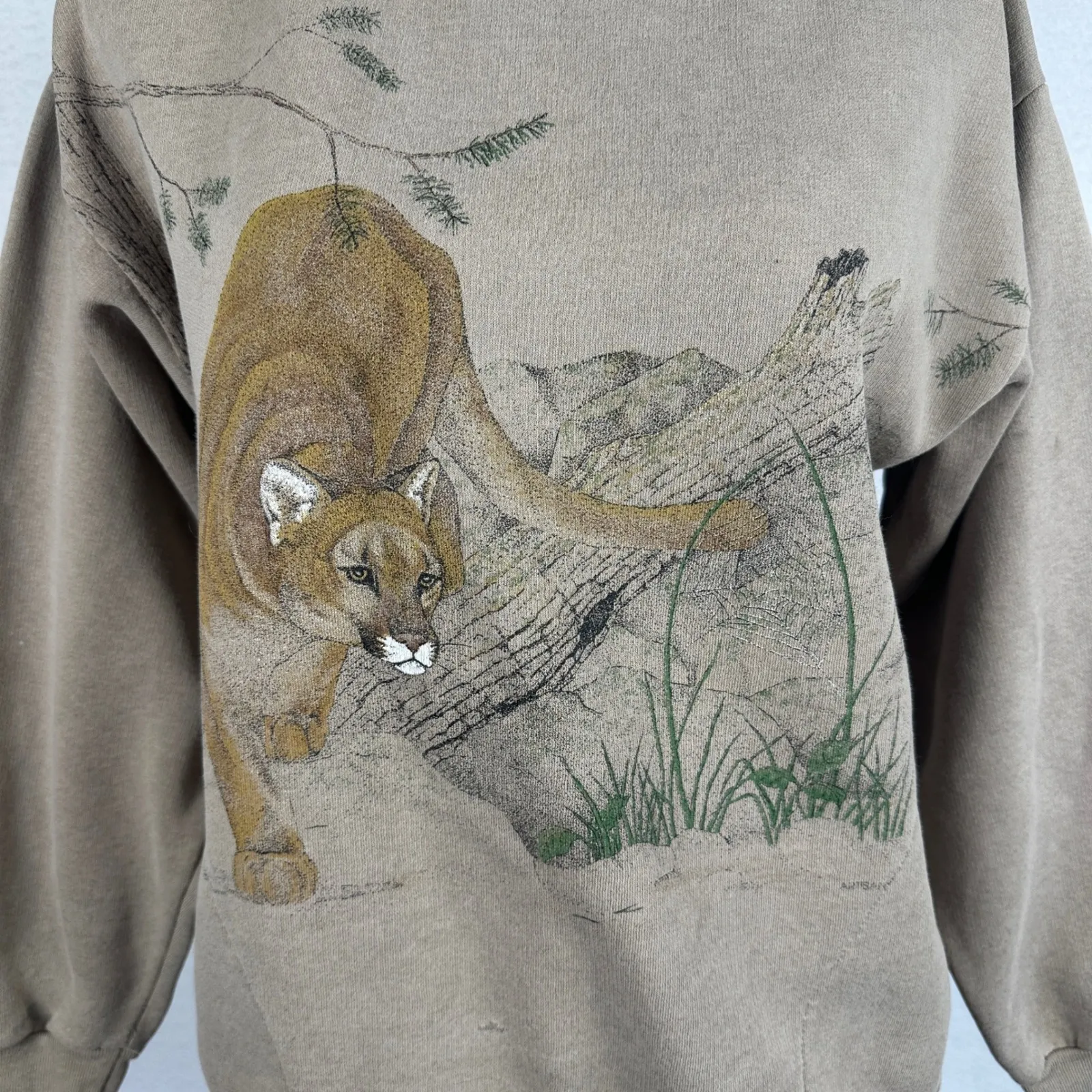 Vintage ColdwaterCreek Graphic Sweatshirt Mountain LionNature Taupe WomenMedium - Image 2
