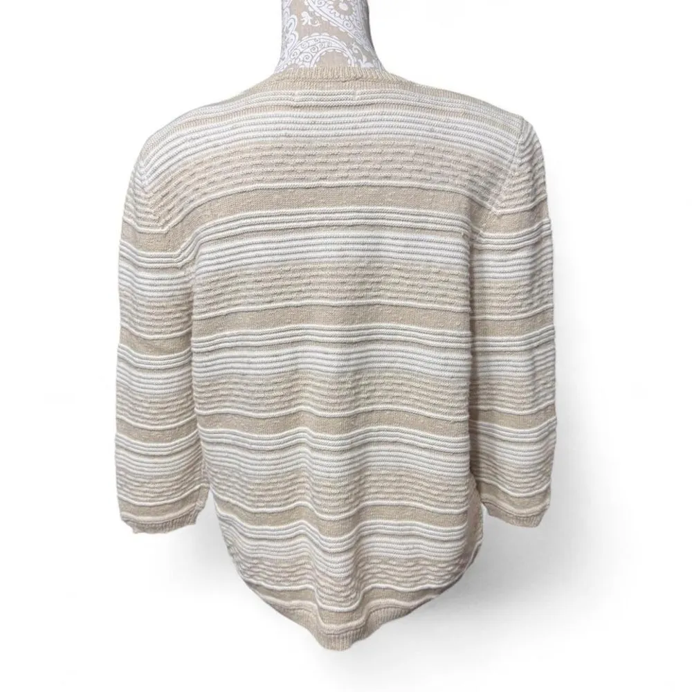 Alfred Dunner Coastal Grandma Core Neutral White and Beige Sweater Preppy - Image 4