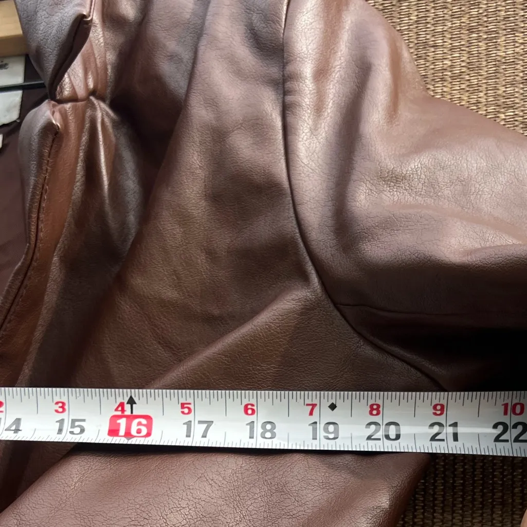 Abercrombie & Fitch Brown Vegan Leather Blazer Jacket Women’s Sz M - Image 11