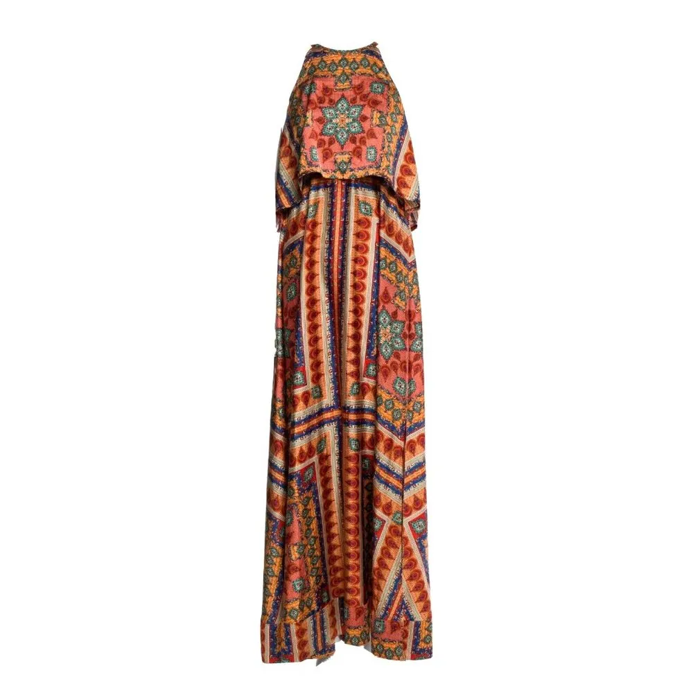 NWT Torn by Ronny Kobo CELINA Orange Ethnic Tribal Scarf Print Maxi Dress S $298 - Image 4