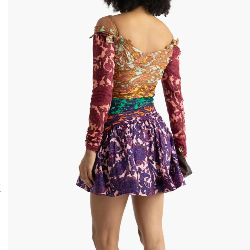 NWT ZIMMERMANN Cold-shoulder knotted paisley-print linen mini dress - Image 3