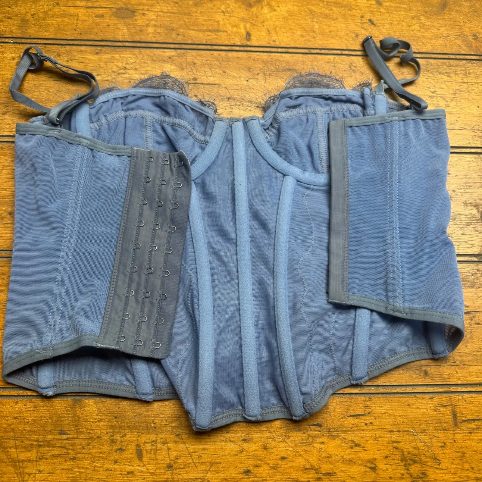 Out From Under Blue Lace Corset Bustier Top Adjustable Straps Size S - Image 3