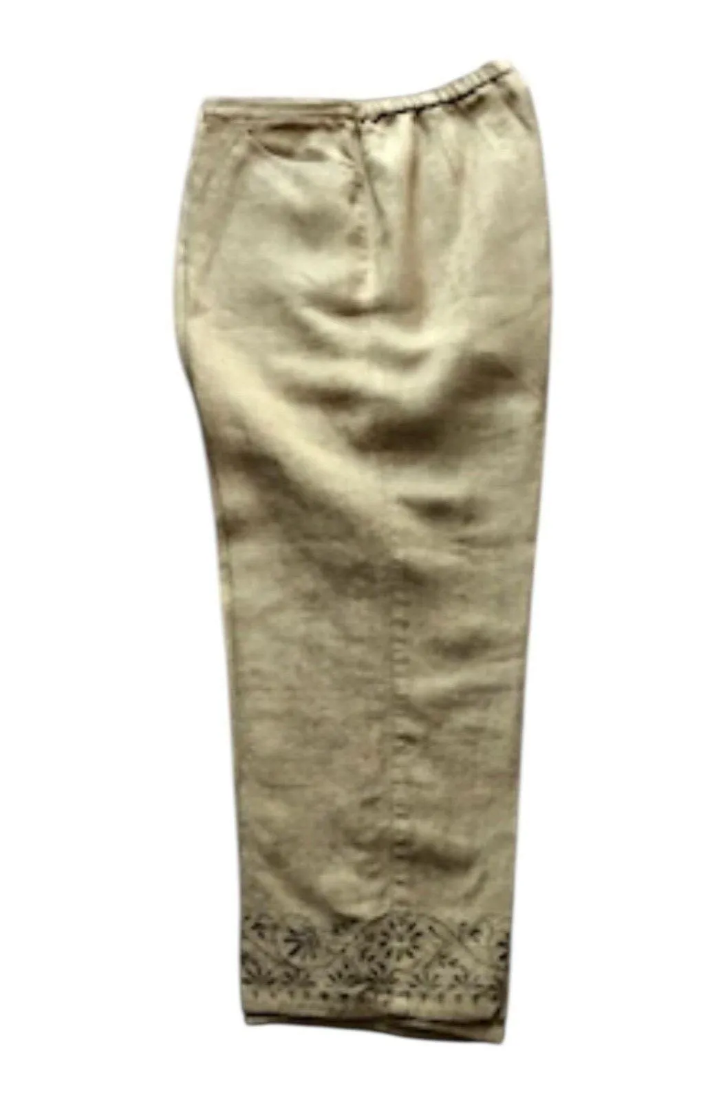 Vintage Sigrid Olsen Sport Linen Pants Beige Embroidered Hem 100% Linen Size 14 - Image 1