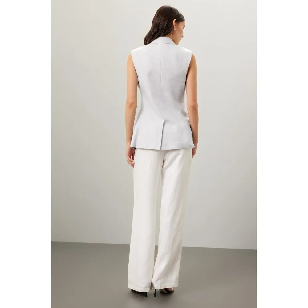 DEREK LAM 10 CROSBY Gray Linen Blend Sleeveless Taylor Vest Size 2 - Image 2