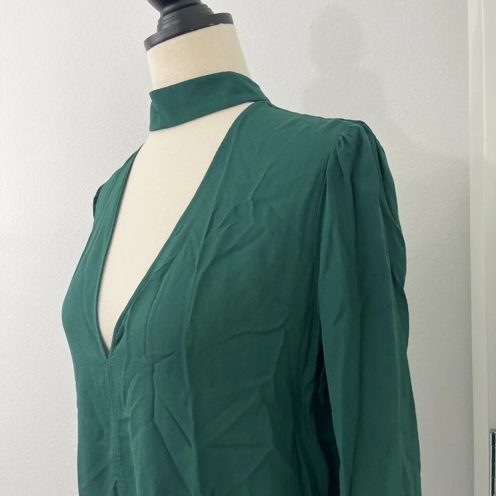 ALC Size 4 Green Liza Silk Choker Deep V-Neck Long Sleeve Blouse - Image 4