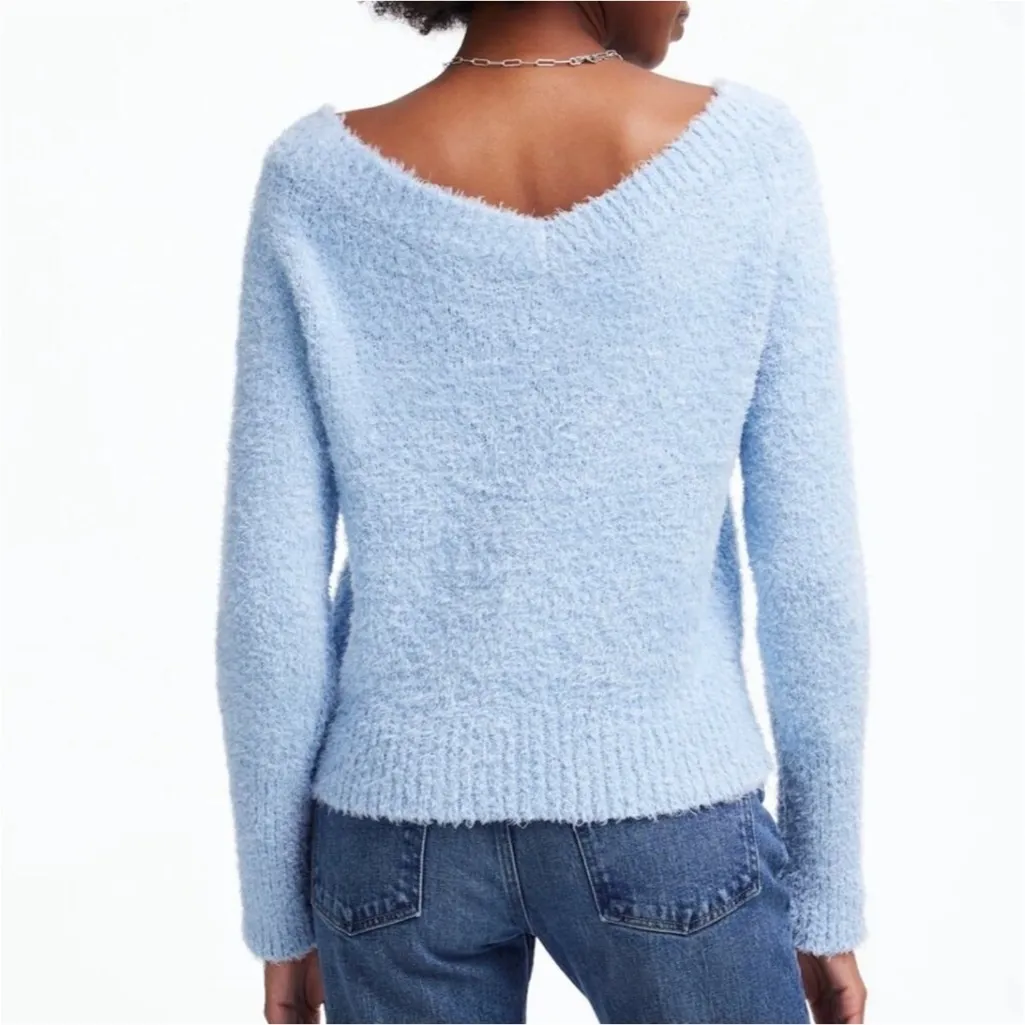 NWOT Madewell Double V-Neck Italian Knit Sweater in City Blue Sz XS Small Hole - Image 2