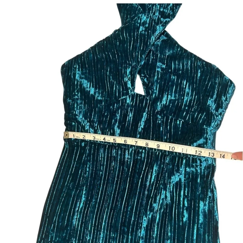 New Revolve NBD Abriel Mini Dress Velvet Teal Blue Green Size M Halter - Image 14