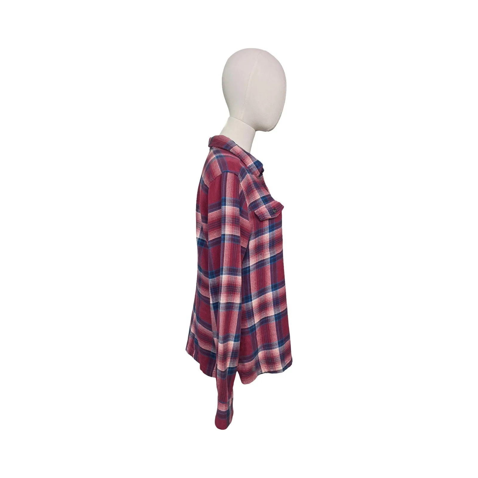 Patagonia Organic Cotton Plaid Flannel Shirt Women Size 10 Red Blue Sustainable - Image 4