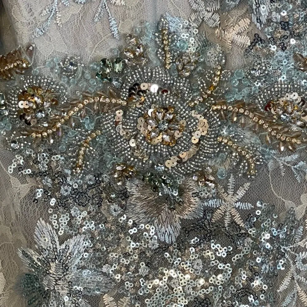 Mac Duggal Size 22 NEW Seafoam Green Bell Sleeve Floral Embellished Gown 67842 - Image 14