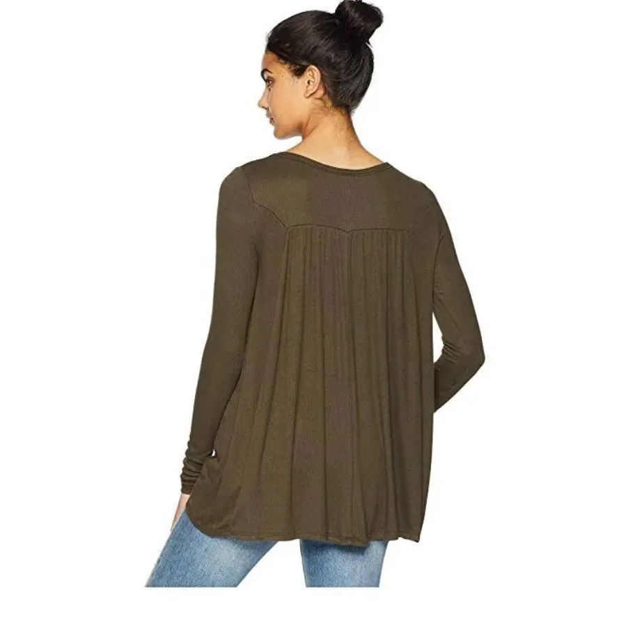 We The Free People Love Valley Long Sleeve Top Scoop Neck Olive Green Large - Image 2