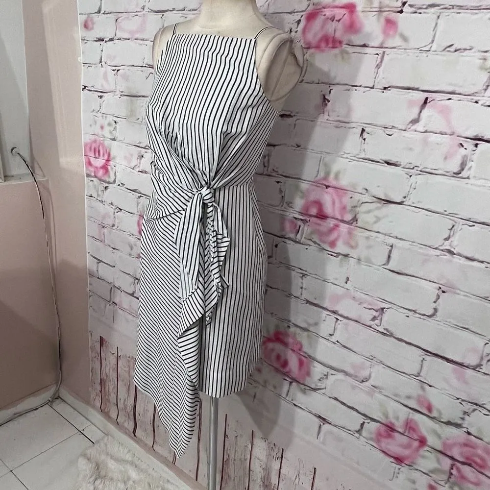 Jason Wu gray asymmetric white and gray stripe sundress - Image 3