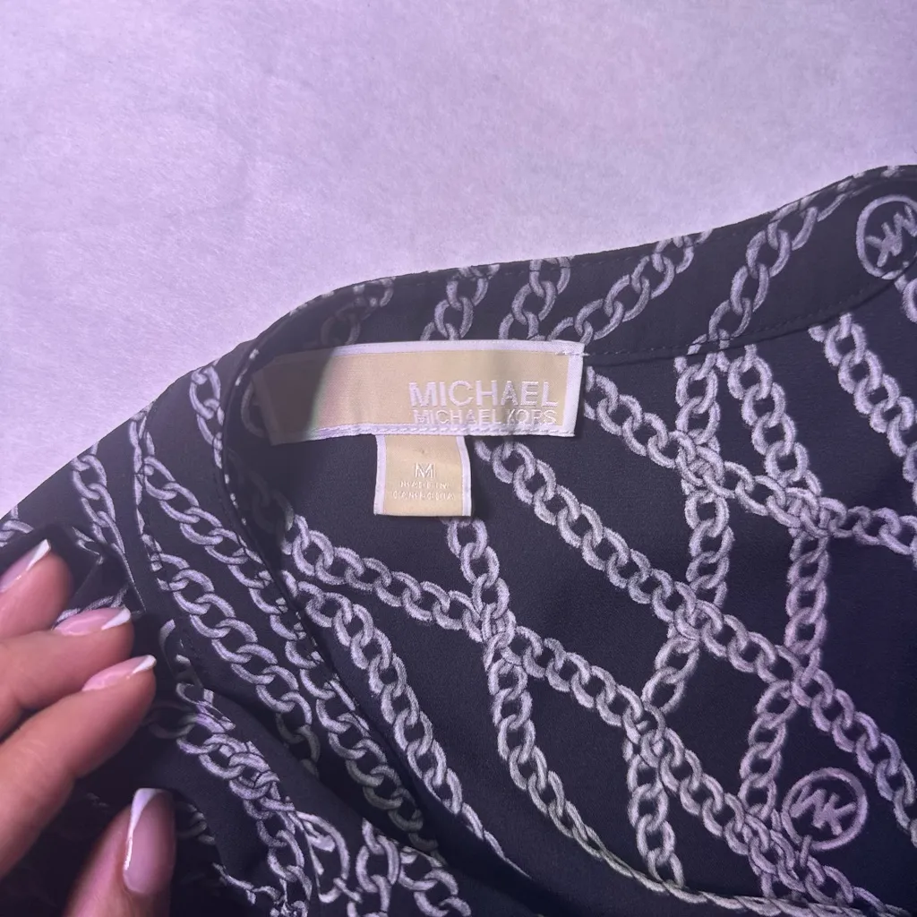 Michael Kors Black and White Chain Pattern Blouse - Image 7