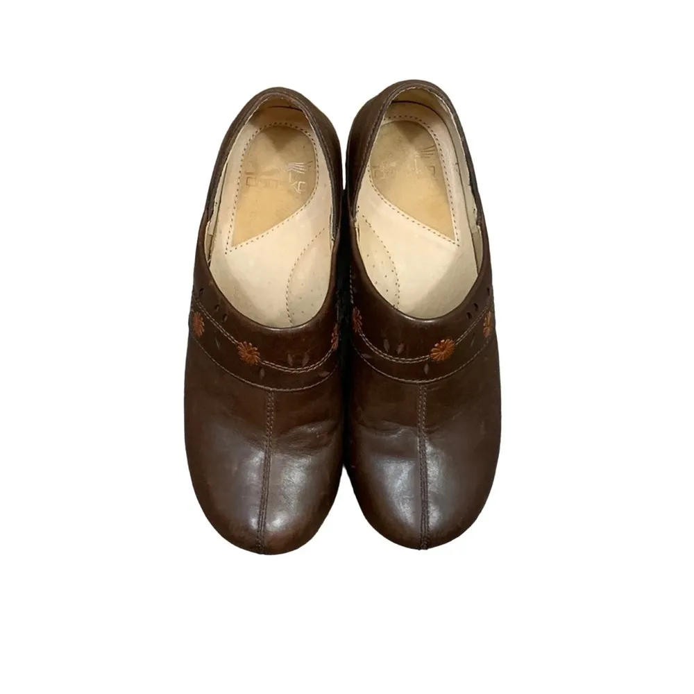 Dansko 9821457800 Brown Leather Split Toe Floral Clogs Shoes 37 - Image 2