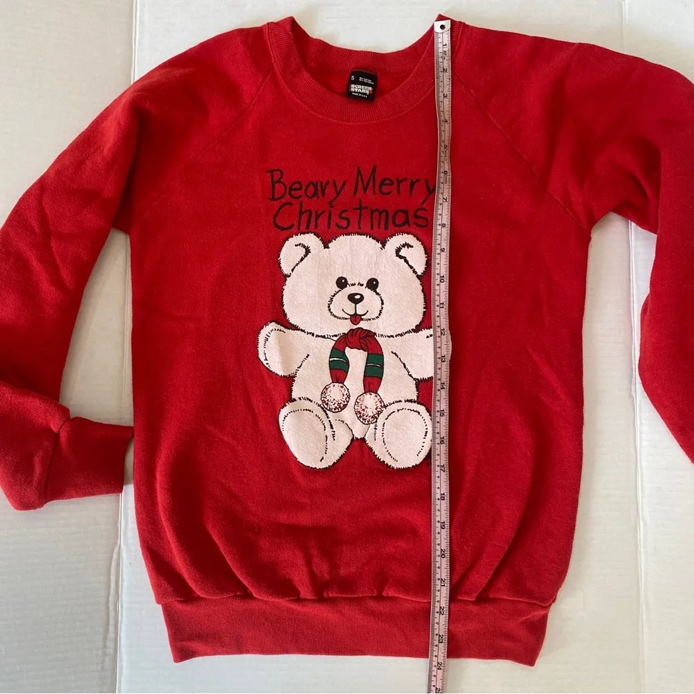 Vintage 1987 Screen Stars Berry Merry Christmas red holiday sweatshirt Sz Small - Image 9
