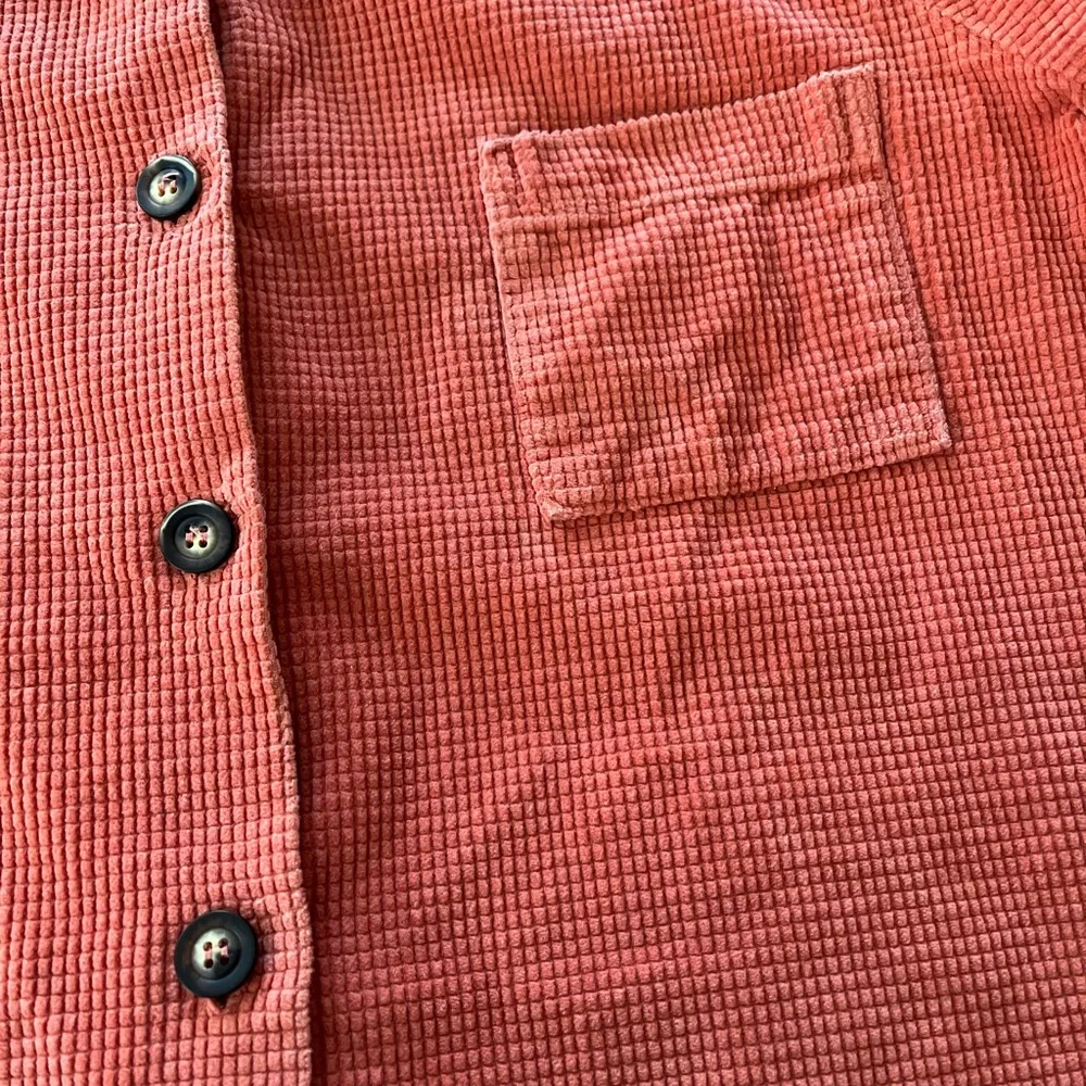 Vintage Bryn Walker Cotton Waffle Corduroy Button Down Shacket Orange, Sz M - Image 10