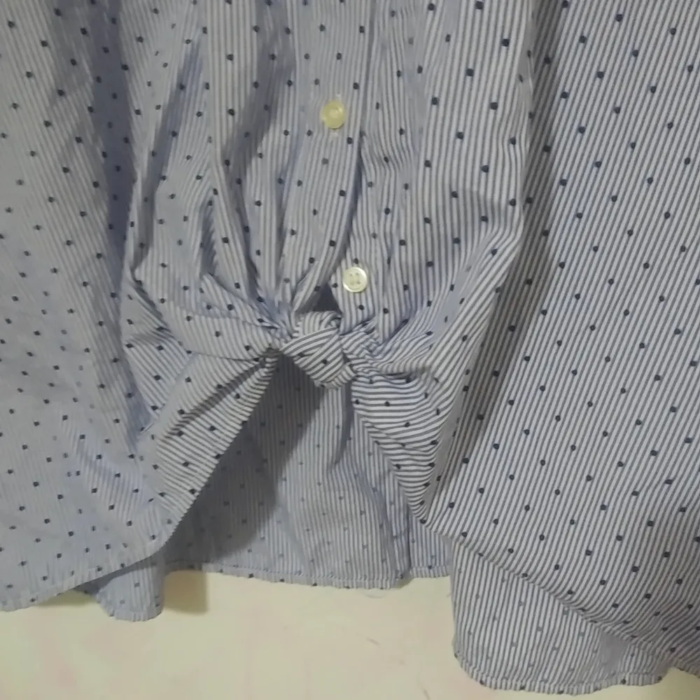 Zara Basic L Navy White Oxford Top - Image 3