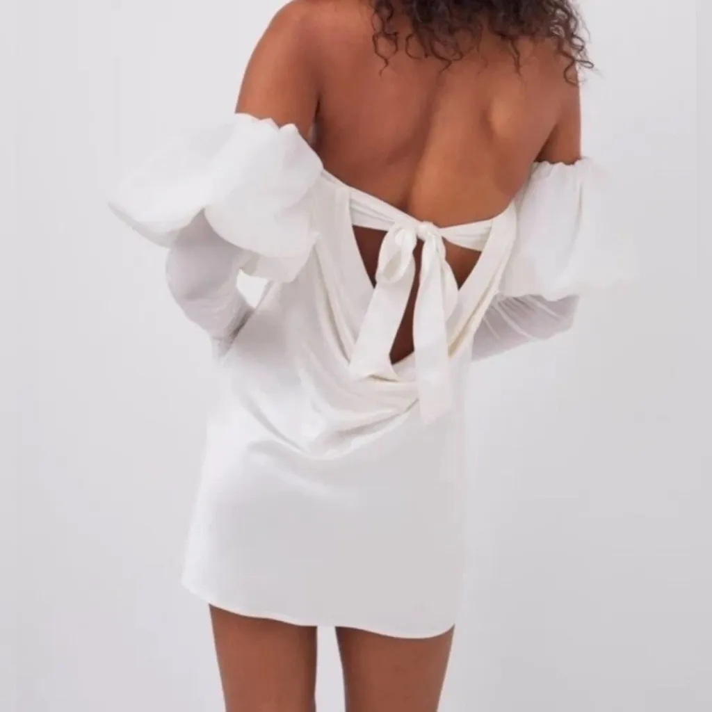 For Love & Lemons Hazel White Mini Bridal Dress Romantic Coquette Gloves Bride - Image 2