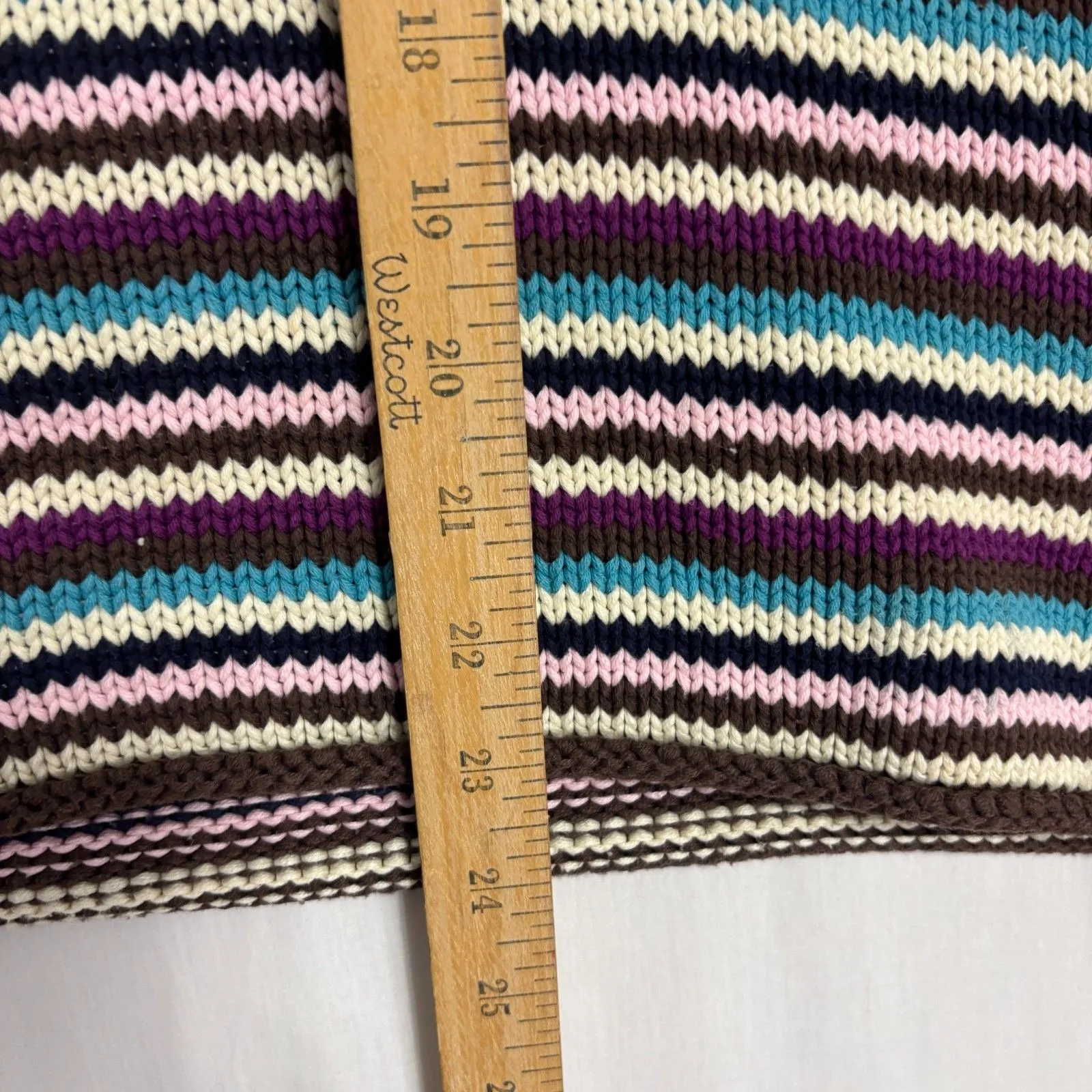 Striped Chunky Knit Turtleneck Sweater Earthy Rolled Edges Cottage Casual Sz M - Image 5