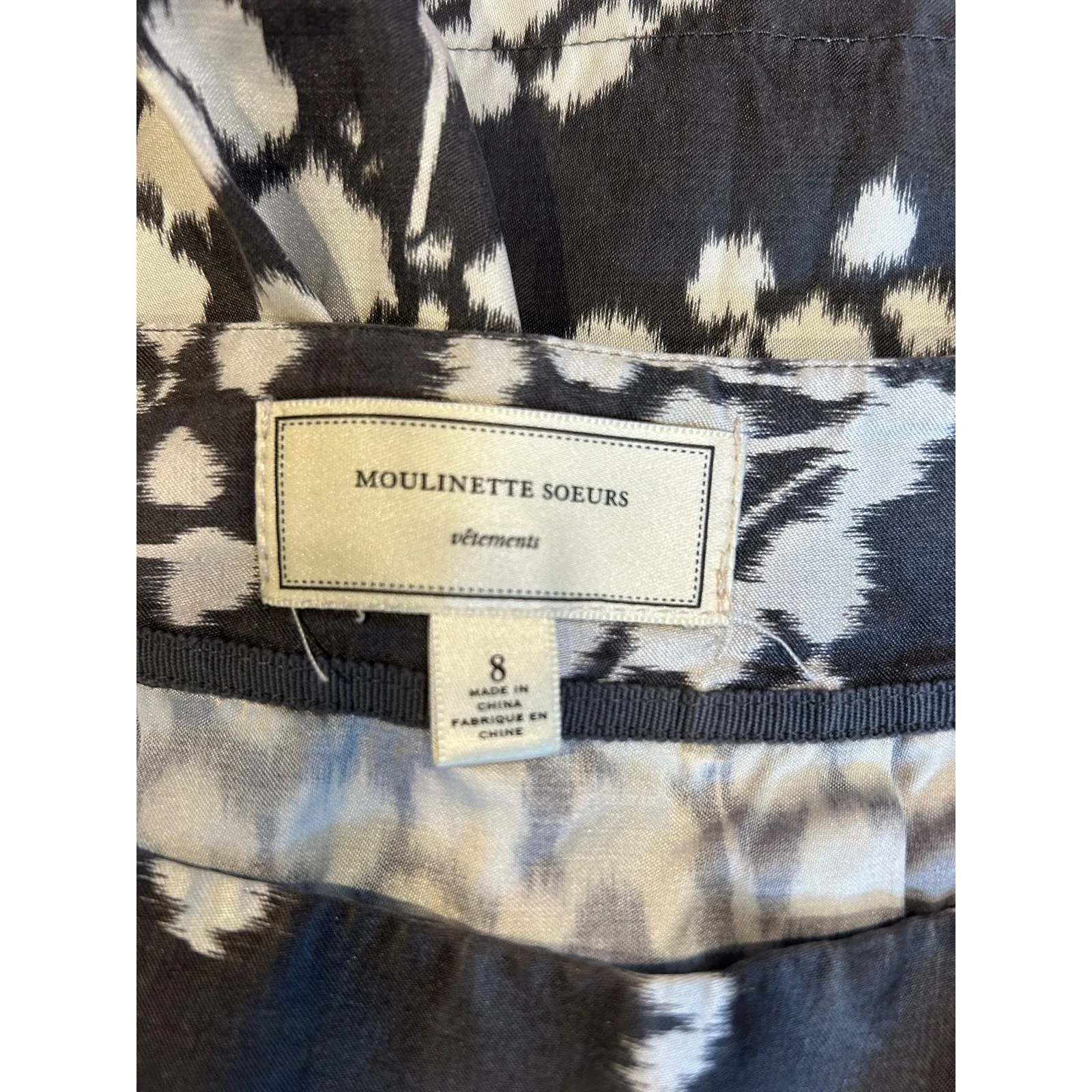 ANTHROPOLOGIE MOULINETTE SOEURS Women's Floral Skirt Sz 8 Gray Silk MIni Ikat - Image 4