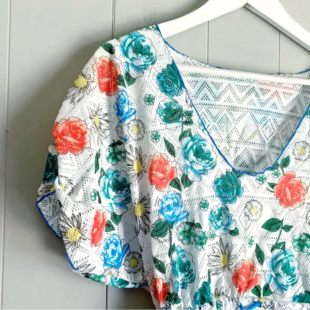 MM BOUTIQUE Gorgeous Floral Beach Swim Cover Up Size Small Blue - Image 4