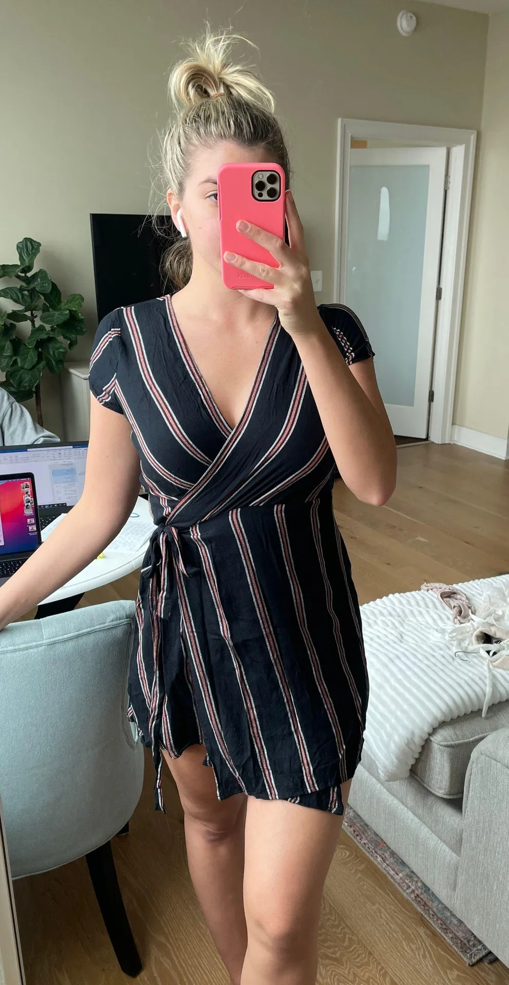 Striped Wrap Mini Dress - Image 3