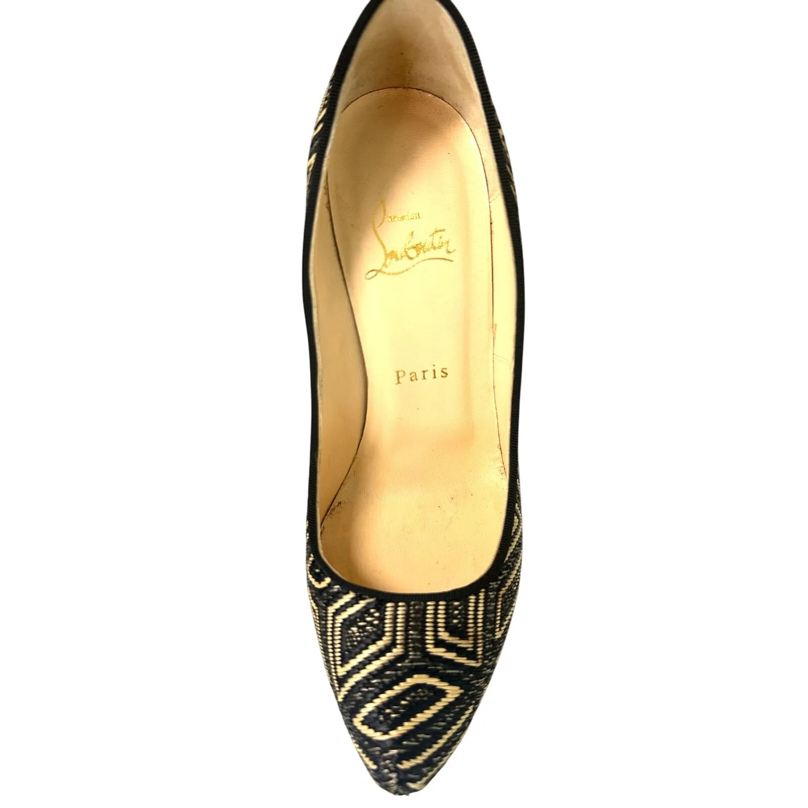 Christian Louboutin Daffodile 160 Platform Pumps Panama Black Cream 38.5 - Image 7