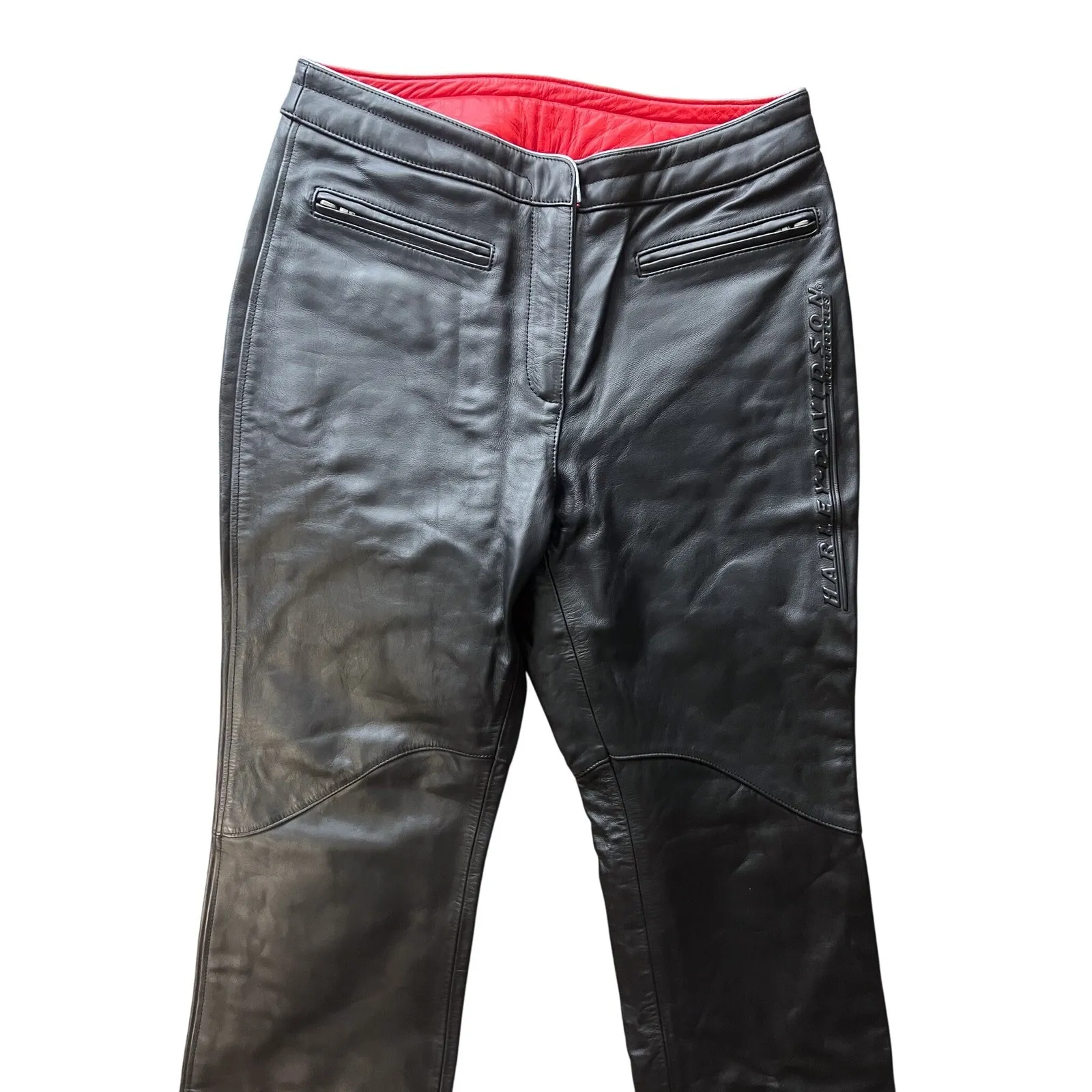 Vintage Harley Davidson Women's Leather Motorcycle Riding Pants Mesh Lined 10 Black - Image 2